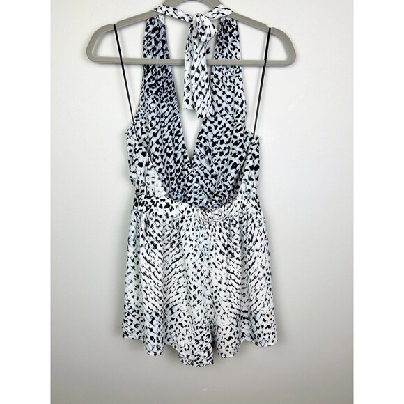 LEITH White Grey Blue Leopard Cheetah Halter Romper Short Jumpsuit Tie Back XS - Picture 6 of 11